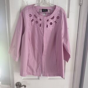 Bob Mackie Jacket‎ Sz 2X Floral Pink Rose Embroidered Wearable Art Blazer Latch